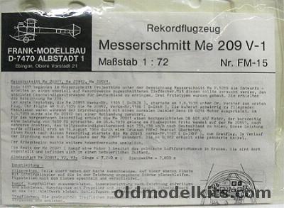 Frank Modellbau 1/72 Messerschmitt ME-209 V-1, FM15 plastic model kit